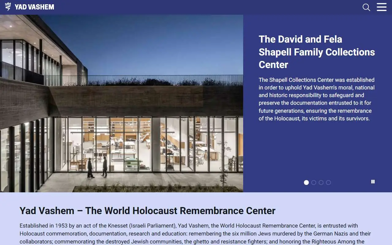 Tampilan website resmi Yad Vashem (yadvashem.org)