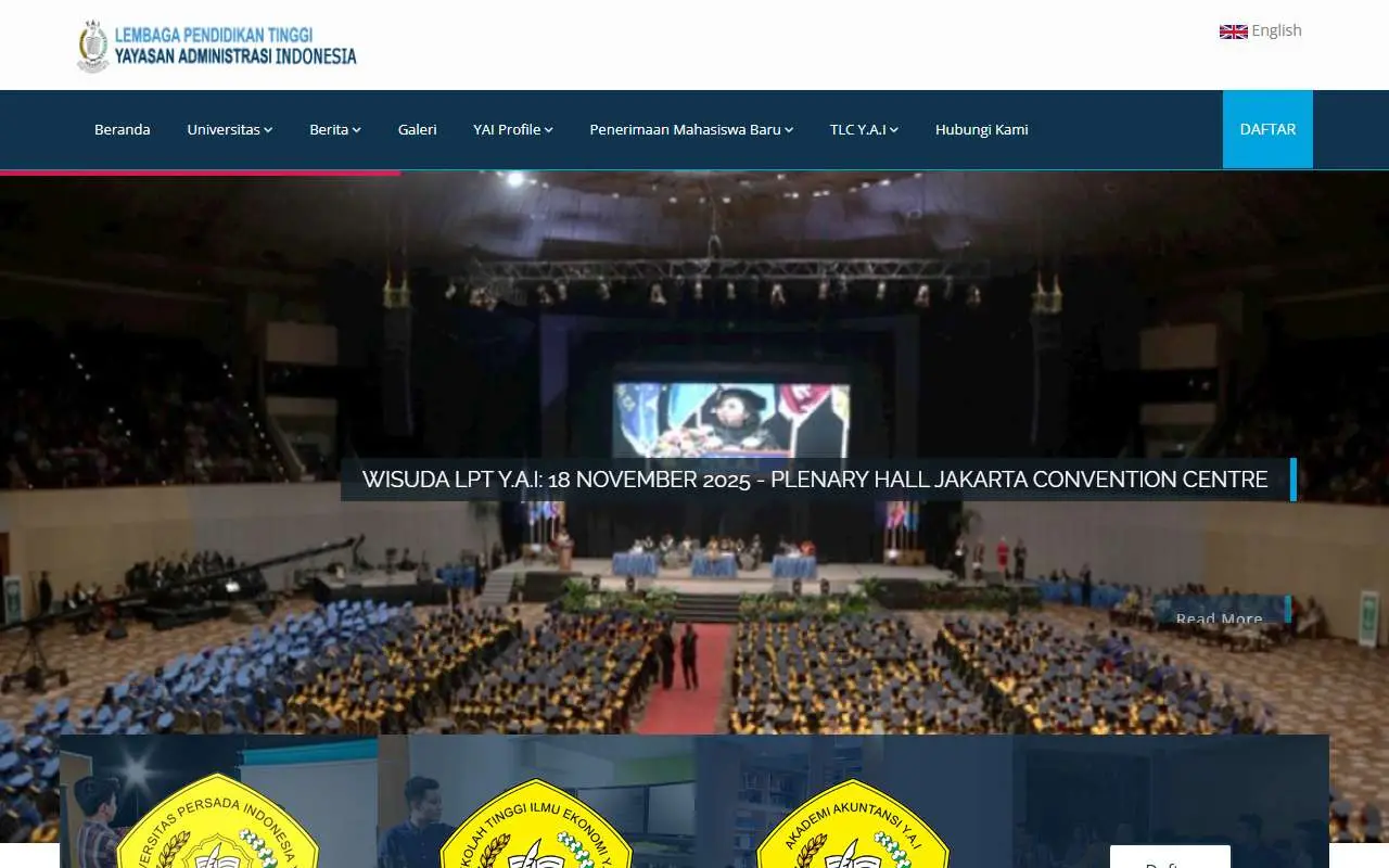 Tampilan website resmi Universitas Persada Indonesia YAI (yai.ac.id)