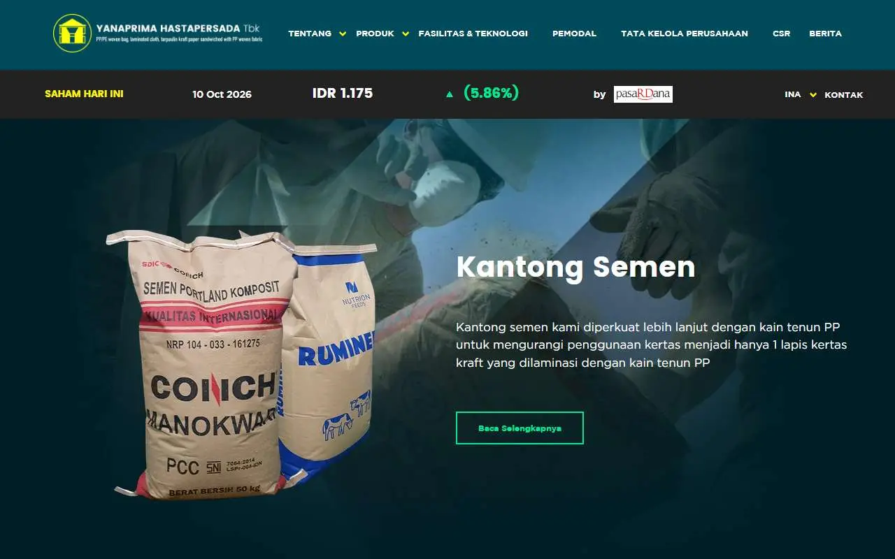 Tampilan website resmi Yanaprima Hastapersada (yanaprima.com)