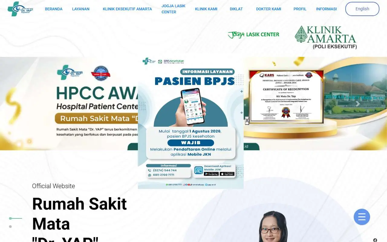 Tampilan website resmi Rumah Sakit Mata Dr. Yap (yap.or.id)