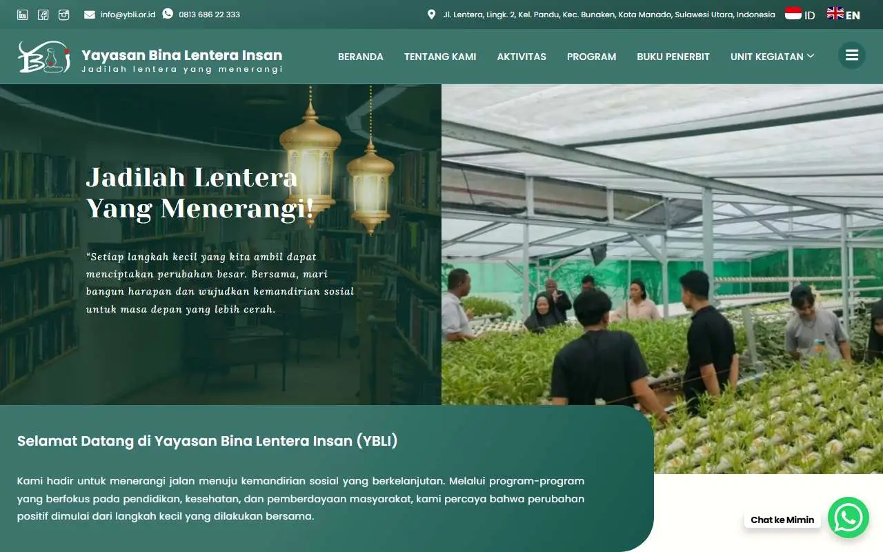 Tampilan website resmi Yayasan Bina Lentera Insan (ybli.or.id)
