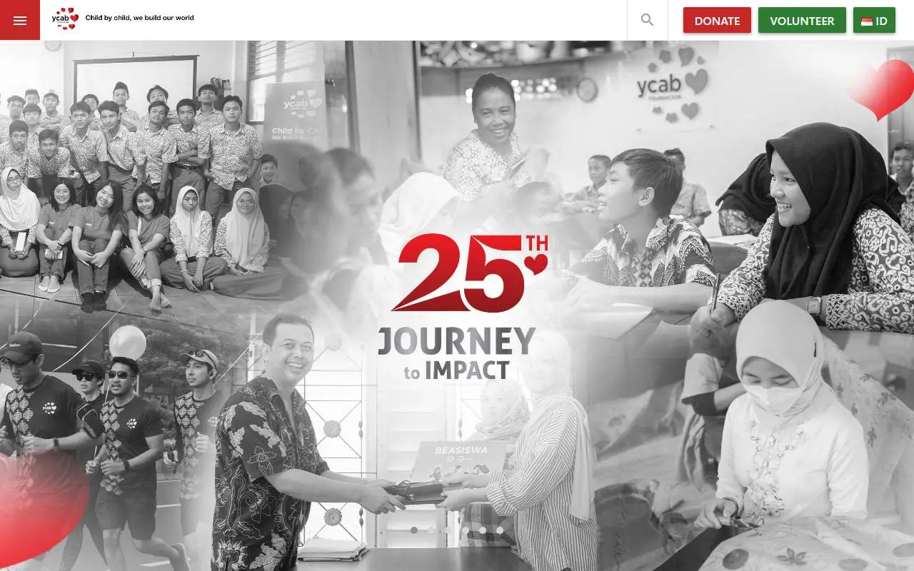 Tampilan website resmi Yayasan Cinta Anak Bangsa (ycabfoundation.org)