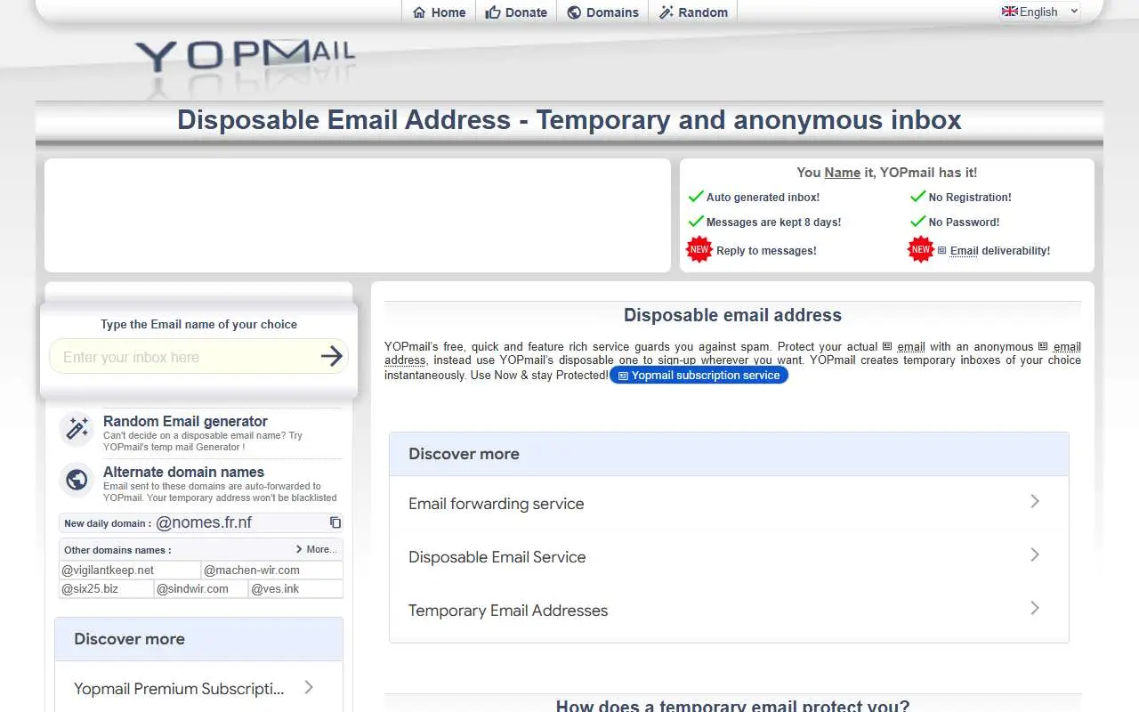 Tampilan website resmi YOPmail (yopmail.com)