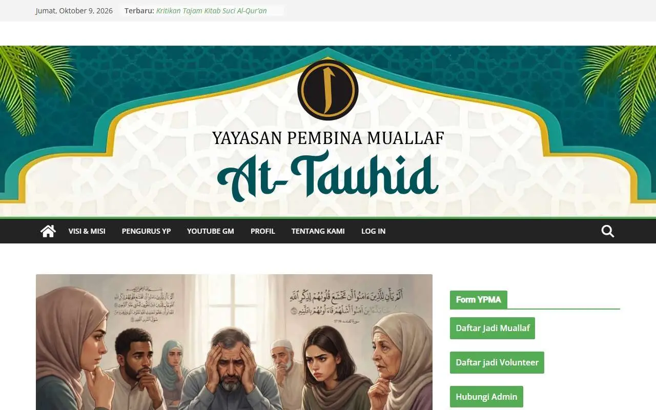 Tampilan website resmi Yayasan Pembina Muallaf At-Tauhid (ypmattauhid.org)