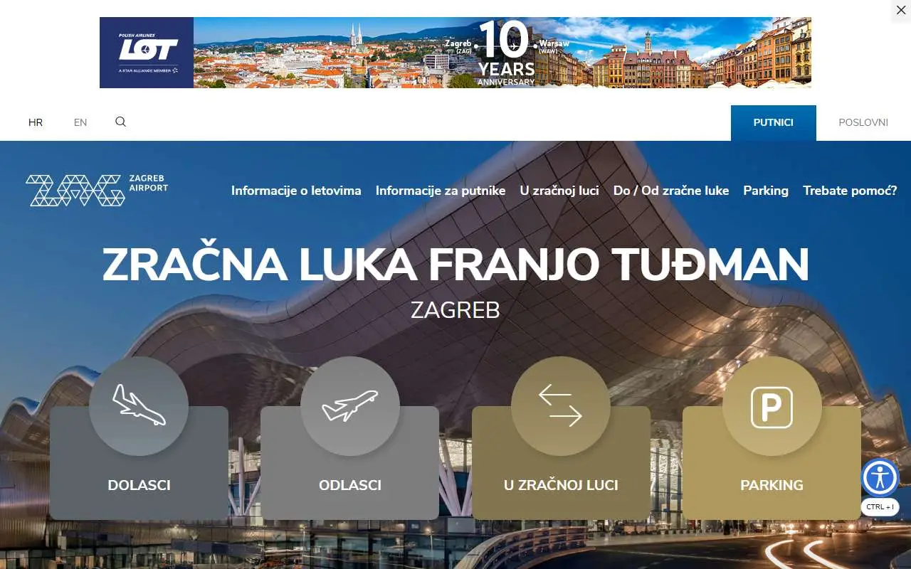 Tampilan website resmi Bandara Zagreb (zagreb-airport.hr)
