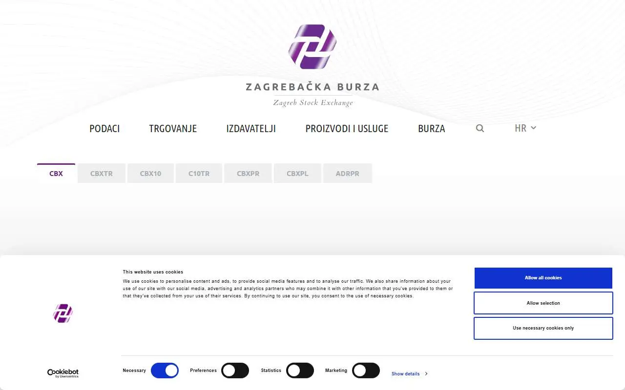 Tampilan website resmi Zagreb Stock Exchange (zse.hr)