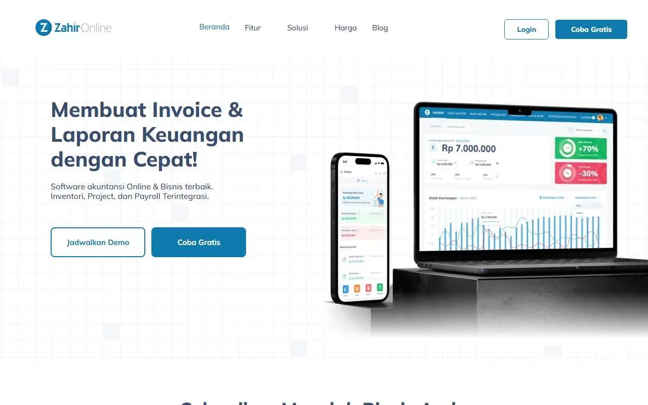Tampilan website resmi Zahir Online (zahironline.com)