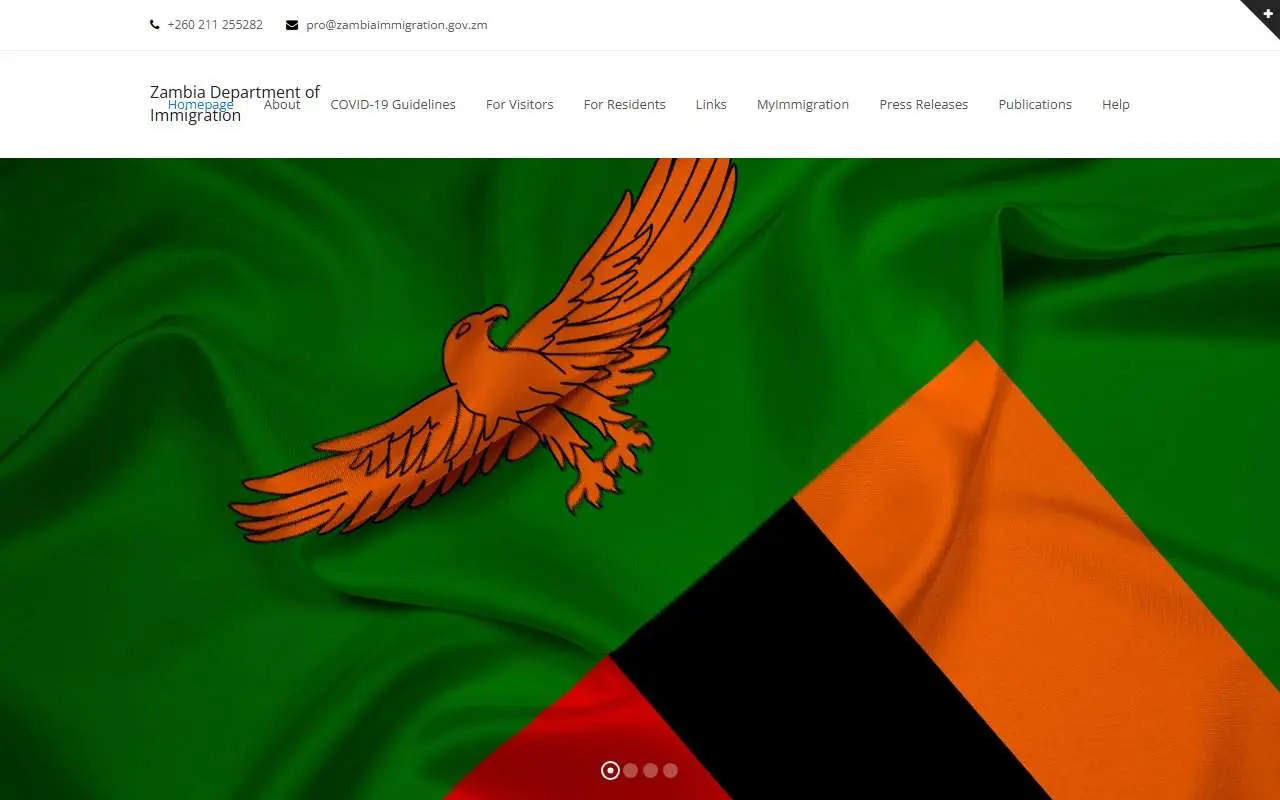 Tampilan website resmi Imigrasi Zambia (zambiaimmigration.gov.zm)