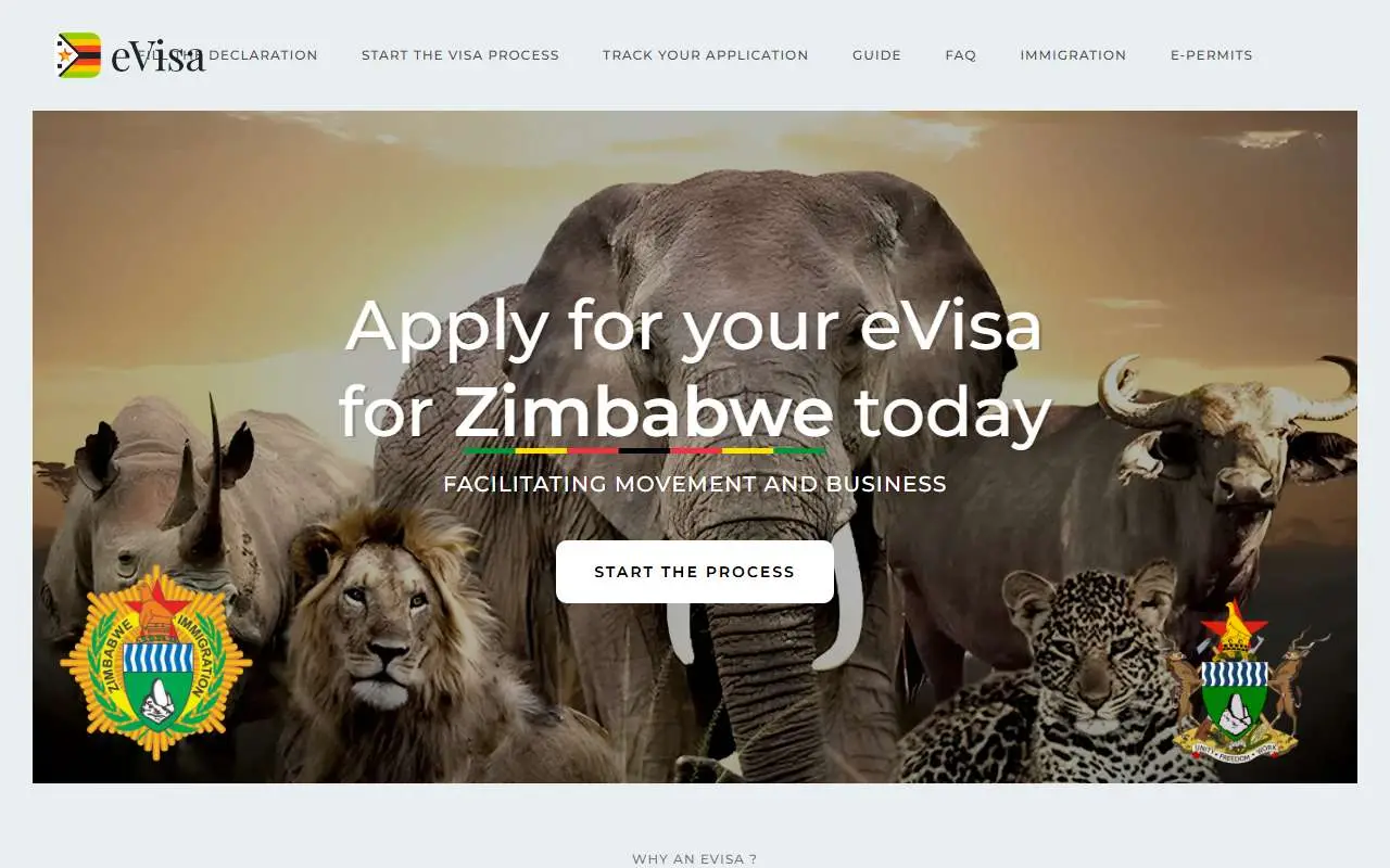 Tampilan website resmi Zimbabwe e-Visa (evisa.gov.zw)
