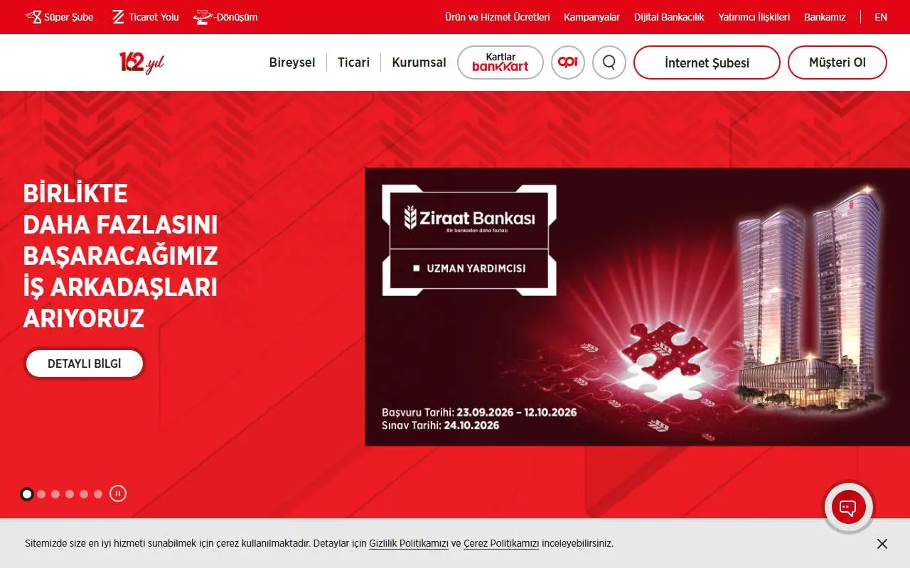 Tampilan website resmi Bank Ziraat (ziraatbank.com.tr)