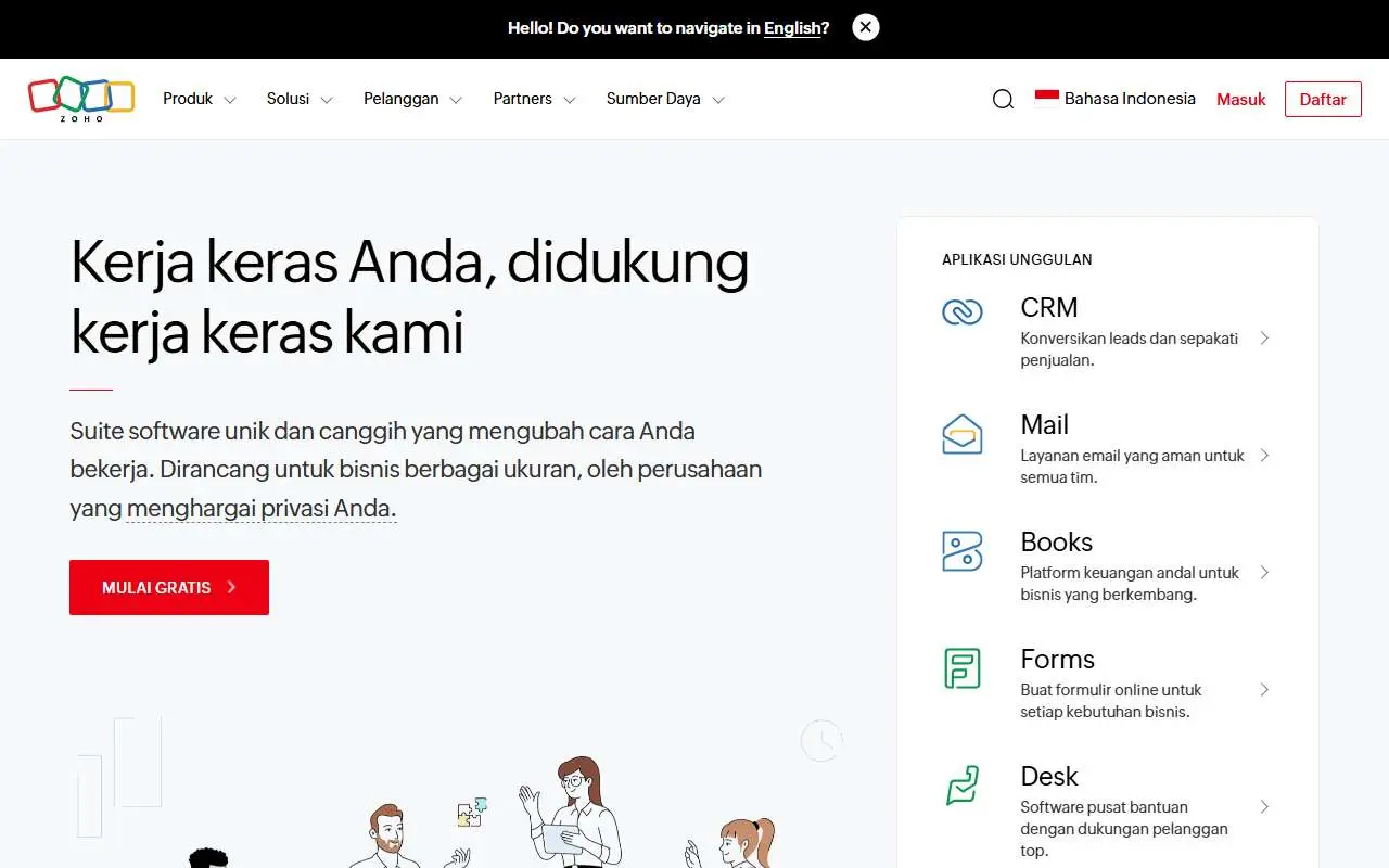 Tampilan website resmi Zoho (zoho.com)