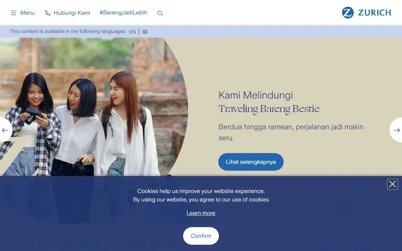 Tampilan website resmi Zurich Indonesia (zurich.co.id)